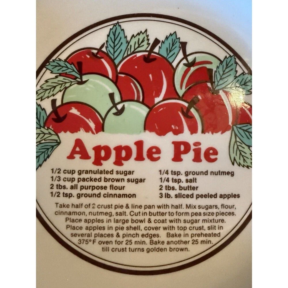 VTG Ceramic Sunnycraft Apple Pie Recipe Baking Dish Plate 11